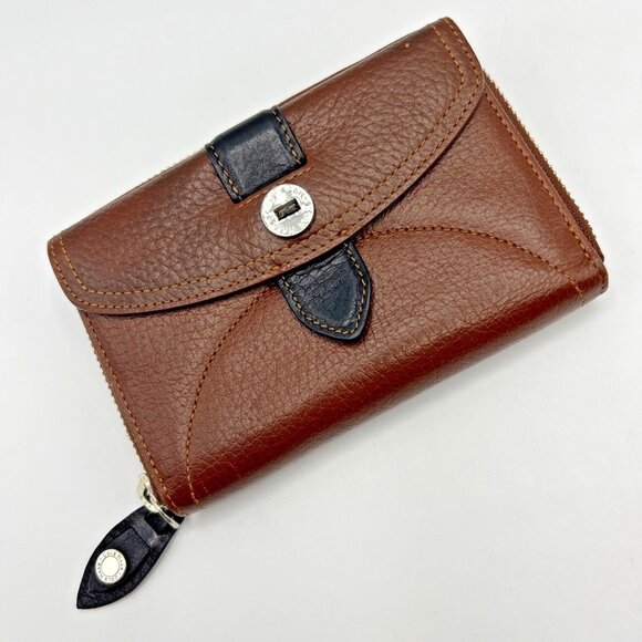Cole Haan Wallet Brown Black Pebbled Leather Zip Around - Picture 1 of 6